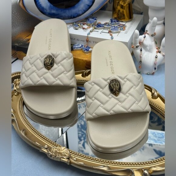 🆕 KURT GEIGER LONDON 🧿 NWOB Meena Eagle Quilted Slide, Bone - Sz 37 US 7 - Picture 5 of 15